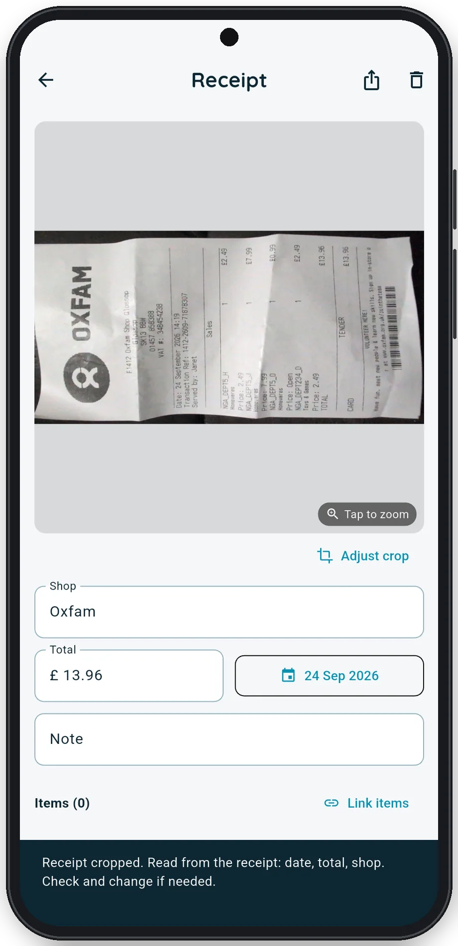 Receipts kept with your stock